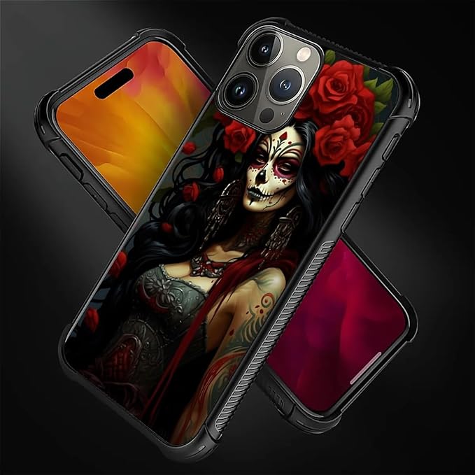 for iPhone 16 Pro Case, Day of The Dead Halloween Woman Pattern Graphic Design Girl Boy Soft Silicone Hard Acrylic Shock Protection for iPhone 16 Pro