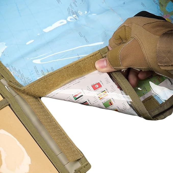 Tactical Map Case Multifunctional Map Pouch with Pen EDC Tool Holder Map Protector Foldable Map Storage Bag with Clear Window for Reading Map while Outdoors or Hiking (Khaki)