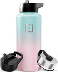 IRON °FLASK Camping & Hiking Hydration Flask with Straw, Wide Mouth Insulated Stainless Steel Sports Water Bottle - 32 oz Bubble Gum