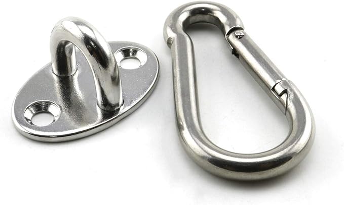 heyous 2 Set M6 Suspension Ceiling Wall Mount U Hook Anchor Hanger Stainless Steel Heavy Duty Multi Purpose Hammock Swing Ceiling Hook Olivary Base Plate with Snap Hook