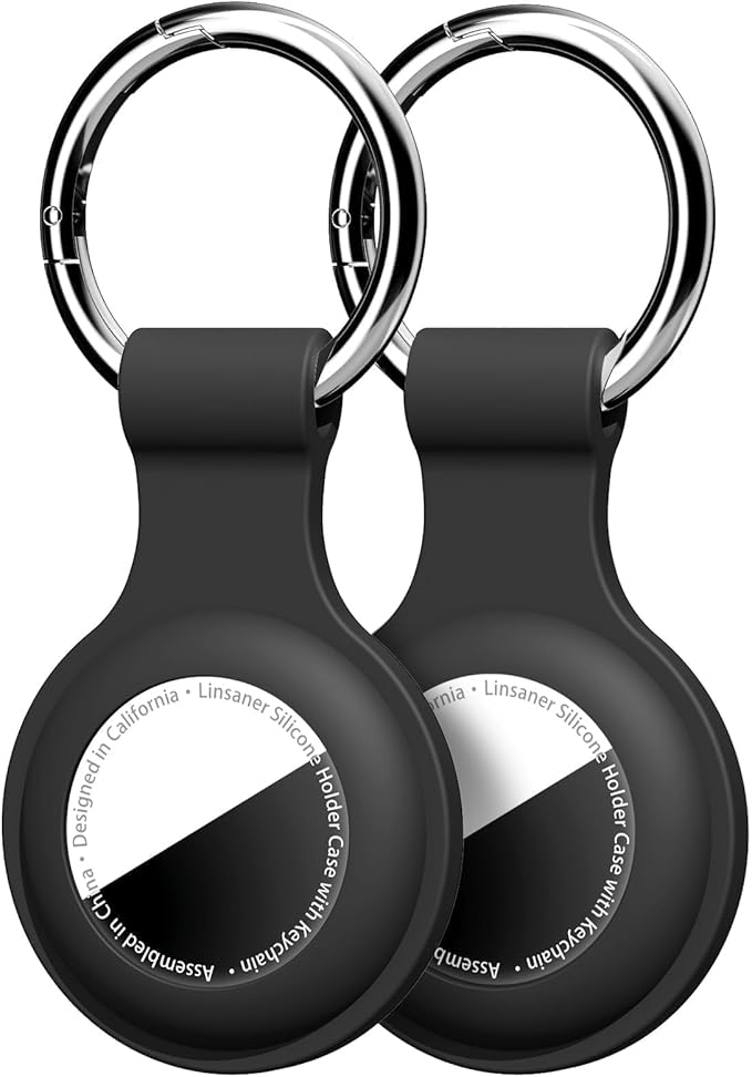 Linsaner [2 Pack] Case for AirTag 2nd Gen (2026) & 1st Gen, Silicone Holder Keychain Key Ring, Protective Cover for Air Tags, GPS Finder Accessories for Bags, Pets, Kids, Luggages, Black+Black