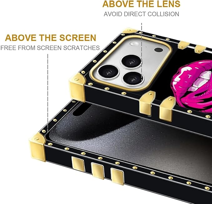 for iPhone 17 Pro Max Case Luxury Golden Decoration for Girl Women Soft TPU Shockproof Protective Hard PC Back for iPhone 17 Pro Max Crazy Pattern Black White Red Slap Sexy