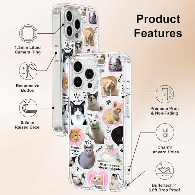 MOSNOVO Case for iPhone 13 Pro Max, [Buffertech 6.6ft Military-Grade Drop Protection] [Anti Peel Off Tech] Clear TPU Bumper Phone Case Cover Design - The Cat Brigade