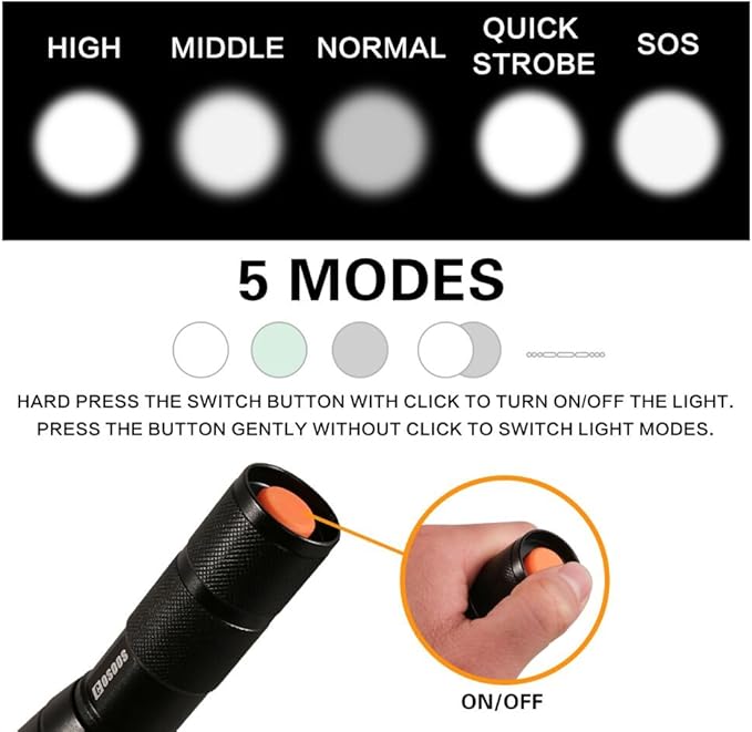 COSOOS LED Flashlight with Holster, Bright Tactical Flashlight High Lumen, Zoomable 5-Mode Portable Waterproof Flash Light for Emergency, Hiking, Outdoor Camping Gear Accessories, No Battery