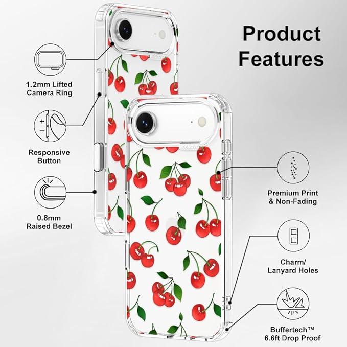 MOSNOVO for iPhone Air Case | Military Grade 6.6ft Drop Tested | Camera Control | Clear with Cute Cherry Design