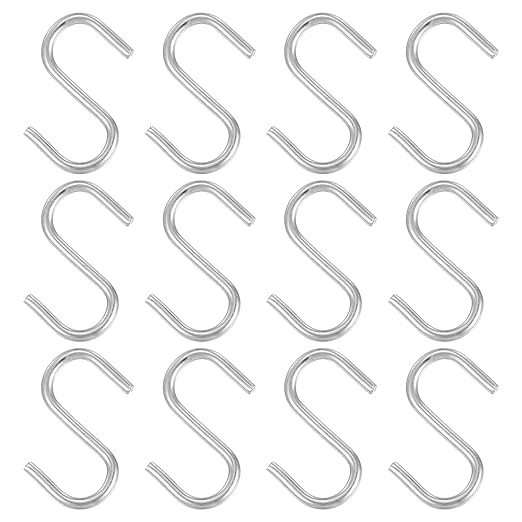 PATIKIL 1" S Shaped Hooks, 12 Pack Multipurpose S Hanging Hooks for Hanging Items in Your Home, Garage, Workshop, Silver Tone