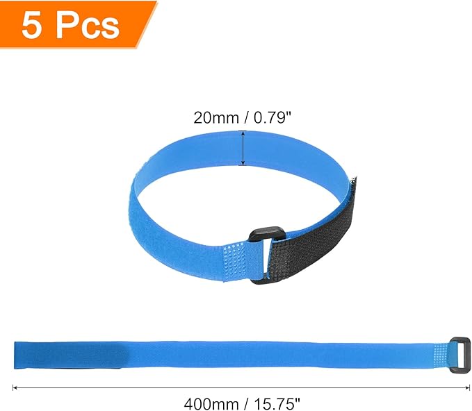 MECCANIXITY 5Pcs Reusable Battery Tie Down Straps,0.8x16" Blue Nylon Multipurpose Battery Hold Down Adjustable Cinch Strap Hook Loop Fastening Tie for Quadcopters FPV RC Drone Boat Car