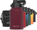 WATERSY Half Gallon Water Bottle Insulated(Cold for 48 Hrs),BPA Free&Leak Proof,64oz Stainless Steel Water Jug/Flask,Big thermo,Large Water Bottle with Handle for Gym,Hiking,Camping,Brick Red