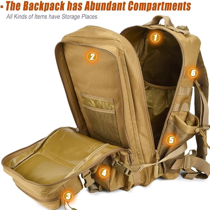 45L Tactical Backpack for Men Women, Military Assault Pack with MOLLE, Large 3 Day Bug Out Bag for Hiking Camping