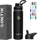 40 Pack 22 oz Sports Water Bottle With Straw,2 Lids, Stainless Steel Vacuum Insulated Water Bottles,Leakproof Lightweight, Keeps Cold and Hot, Great for Travel(Black)