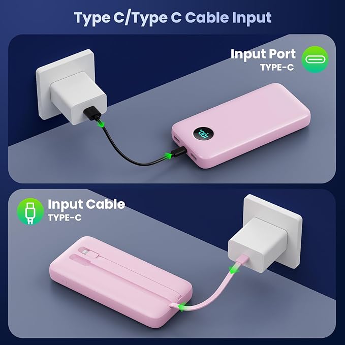 Portable Charger 40,800mAh Power Bank,25W PD QC 4.0 Fast Charging Portable Phone Charger with Built-in Cables,LCD Display USB C Travel Essentials Battery Pack for iPhone 17/16/15/14,Android Samsung