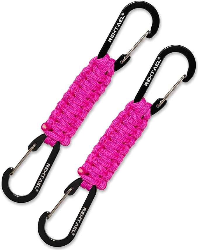 Paracord Braided Carabiner Keychain Lanyard Strap, Hanger Stroller Hook w/2 Carabiner Clips for Water Bottle Backpack