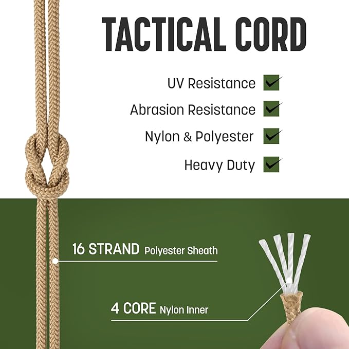 2.4mm Paracord 275LBS 100FT Rope Cord - 4 Strand, Nylon & Polyester, Abrasion Resistance - Tan