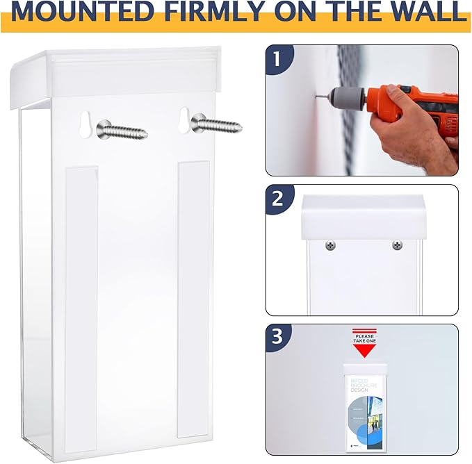 Remerry 1 Pcs Outdoor Brochure Holder 4 x 9 Inch Waterproof Wall Mount with Take One Sticker Literature Box with Clear Pamphlet Holder Acrylic Brochure Flyer Display Map Menu Envelope (White)
