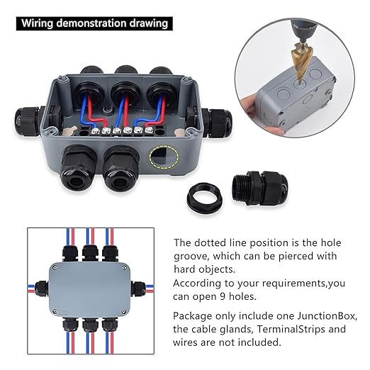 NineLeaf Outdoor Junction Box,IP66 Weatherproof Electrical Project Boxes PVC/ABS Plastic Enclosure Box Universal Watertight 4.9 x 3.3 x 2.3 inch (125x86x62mm), with 4PK 20mm Cable Gland Grey(10 Sets)