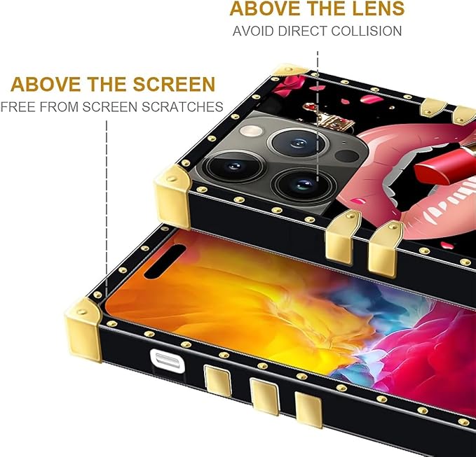 Compatible with iPhone 15 Pro Case, Glitter Red Rose Queen Leopard Lipstick Luxury Golden Decoration for Girl Women Soft TPU Shockproof Protective Hard PC Back for iPhone 15 Pro