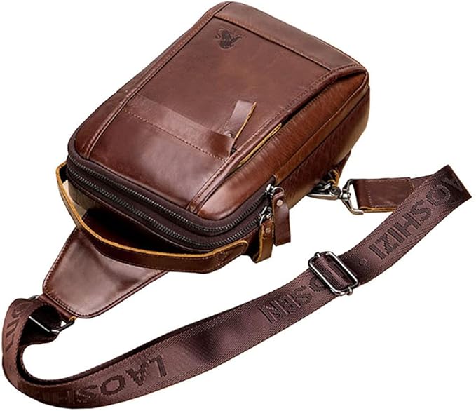 Leather Sling Bag Backpack for Men Women Outdoor Travel Hiking Business Shoulder Crossbody Chest Pouch Pack Casual Work Office Handbag Tote