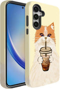 Compatible for Samsung Galaxy A26 5G Case, Dual Layer Heavy Duty 2 in 1 Shockproof Protective Phone Case,Cat Drinking Coffee