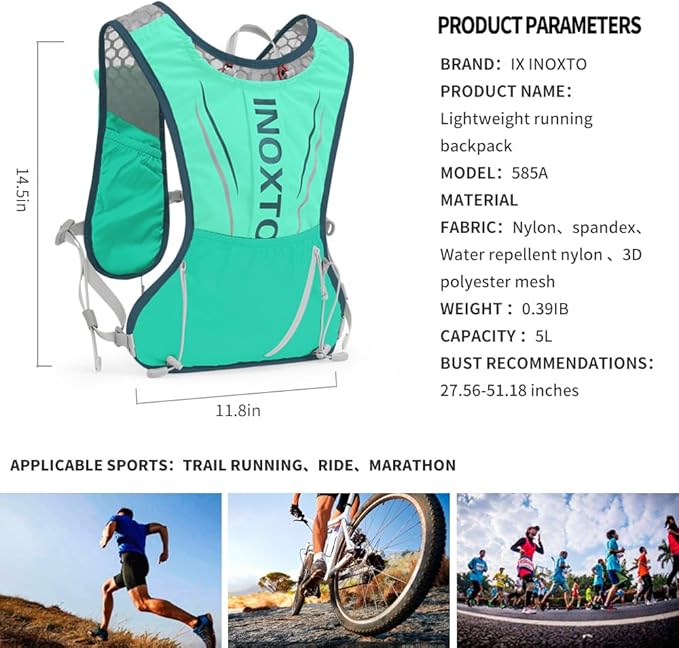 IX INOXTO Running Hydration Vest for Men Women Water Backpack for Running 3L Running Hydration Pack for Trail Running Marathon Race Hiking