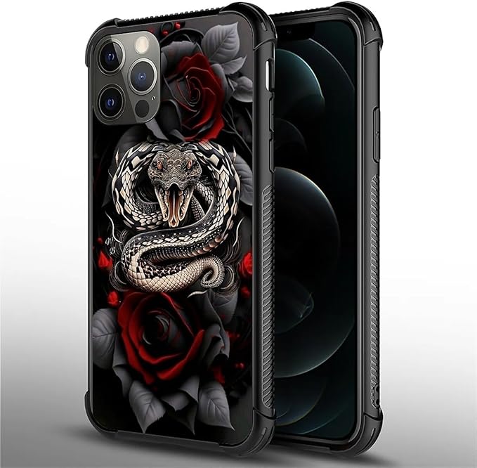 for iPhone 11 Pro Max Case, Entwined Rose Snake Pattern Graphic Design Girl Boy Soft Silicone Hard Acrylic Shock Protection for iPhone 11 Pro Max