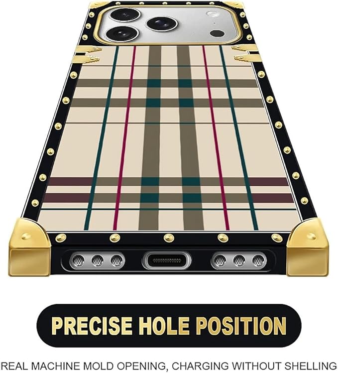 for iPhone 17 Pro Case Luxury Golden Decoration for Girl Women Soft TPU Shockproof Protective Hard PC Back for iPhone 17 Pro Crazy Pattern Black Red Beige Stripes