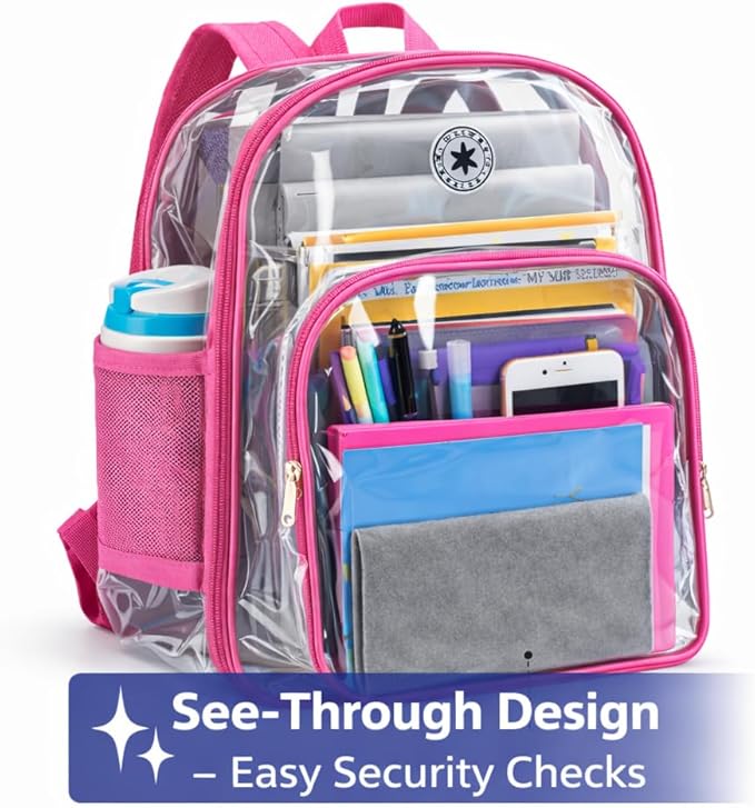 K-Cliffs Large Transparent Backpack Clear Heavy Duty School Bag Durable Student Bookbag See Through Vinyl Daypack Workbag