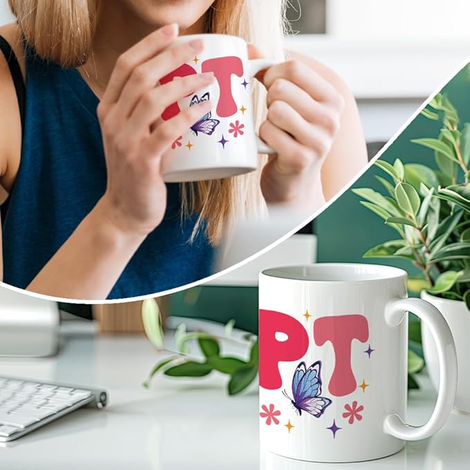 RZHV In My PT Era 11 Oz Novelty Mug, Cute Butterfly Office Ceramic Mug Gifts for PT, Physical Therapy Gifts for PT Assistant, Thank You Gifts for PT, Mental Health Gifts for PT Medical Worker