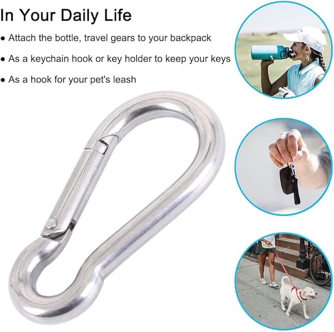 PROND Carabiner Clip, Heavy Duty Carabiner Clips, 316 Stainless Steel Carabiner Hooks, Multi-Purpose Spring Snap Hook
