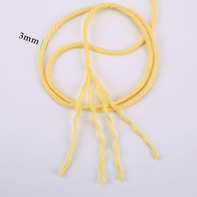 Light Yellow Macrame Cord 3mm x 109Yards,Colored Cotton Rope Craft Cord Colorful Cotton Cord Twine for Wall Hanging Plant Hangers Crafts Knitting Decorative Projects