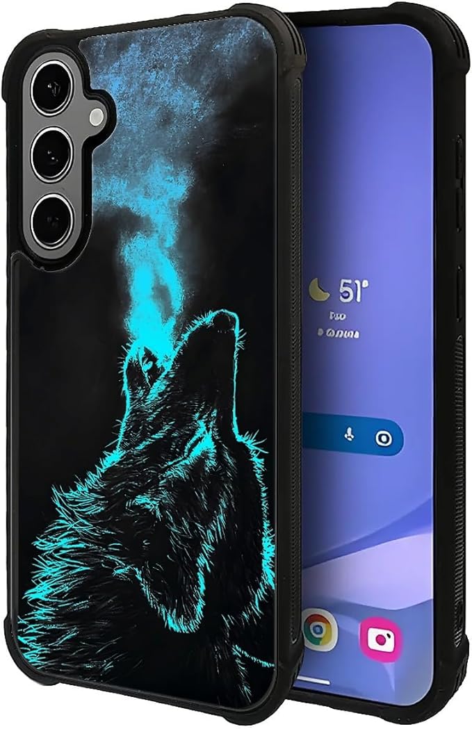 for Samsung Galaxy S24 S25 Plus Case, Blue Breathing Wolf Pattern Graphic Design Girl Boy Soft Silicone Hard Acrylic Shock Protection for Samsung Galaxy S24 S25 Plus