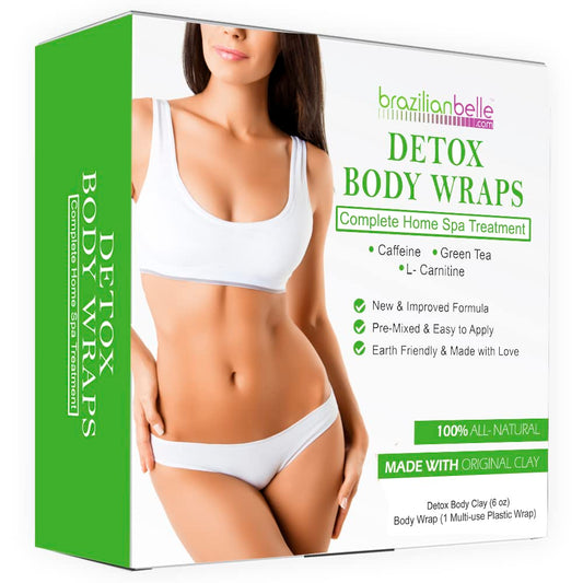 Brazilian Belle Detox Clay Body Wraps for Body Firming & Skin Tightening – Anti-Cellulite Stomach Wraps with Bentonite Clay & Aloe Vera – Complete Firming Cream Skincare Kit with up to 12 Applications