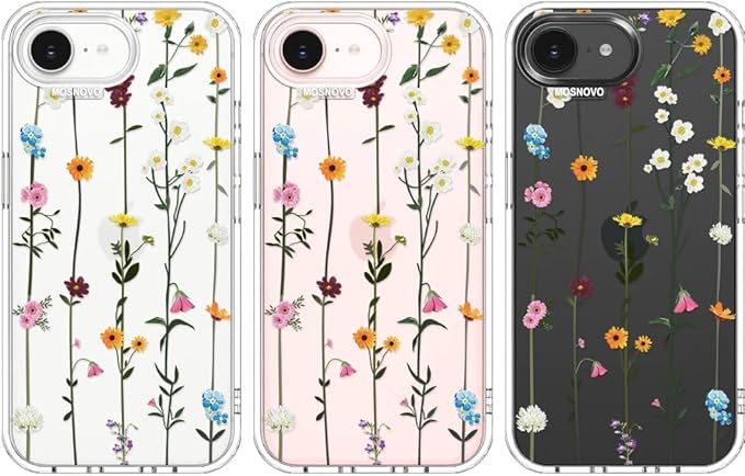 MOSNOVO for iPhone 17e Case/iPhone 16e Case, Shockproof Military-Grade Protection 6.6ft Drop Tested, Clear Phone Case for iPhone 16e / iPhone 17e, Wildflowers Design