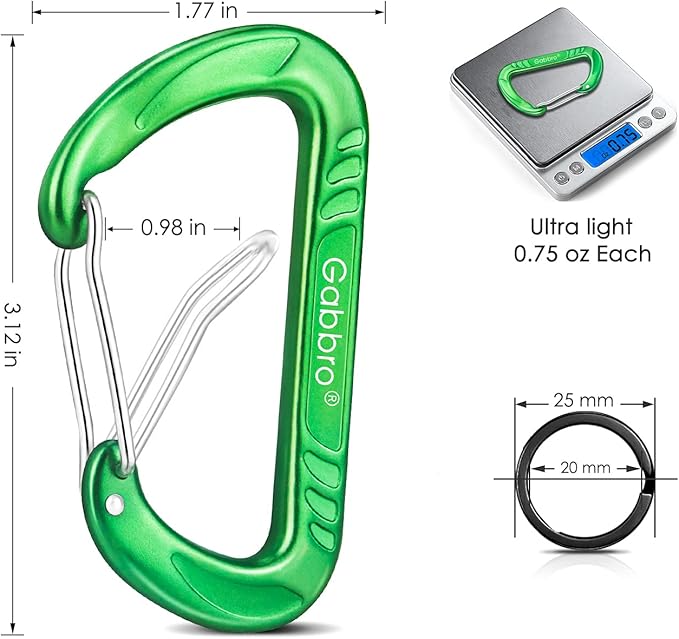 Gabbro Carabiner Clips Heavy Duty 12kN (2697 lbs), Wiregate Aluminum Lightweight Caribeener for Hammock, Hiking, Camping, Water Bottle, Dog Leash Harness, Keychains