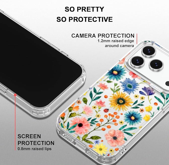 MOSNOVO for iPhone 17 Pro Case, Shockproof Military-Grade Protection 6.6ft Drop Tested, Camera Control, Clear Phone Case for iPhone 17 Pro, Wildflower Bloom Design