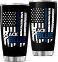 CUBICER Back The Blue American 20 Oz Stainless Steel Tumbler For Police Officers And Law Enforcement Supporters Drink Coffee Tea Heat Hot Cool Mug Travel Bottle Iced