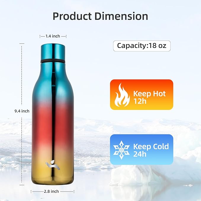 Konokyo Insulated Water Bottle with Strap,18 oz Double Wall Stainless Steel Vacuum Bottles Metal Water Flask,Caribbean Sunrise