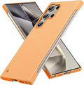 GRECAZO Slim Borderless for Samsung Galaxy S24 Ultra Phone Case 6.8"(2024) Ultra-Thin Lightweight Frameless Matte Hard PC Cover Case with Pull Ring Minimalist Non Slip Rope-Orange