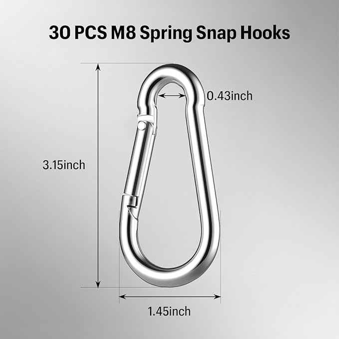 Heavy Duty Spring Snap Hook Carabiners Bulk, 3" M8 5/16" Galvanized Steel Quick Link Clip, 500LB Capacity for Outdoor, Gym, Hammock, Swing, Trailer Chain