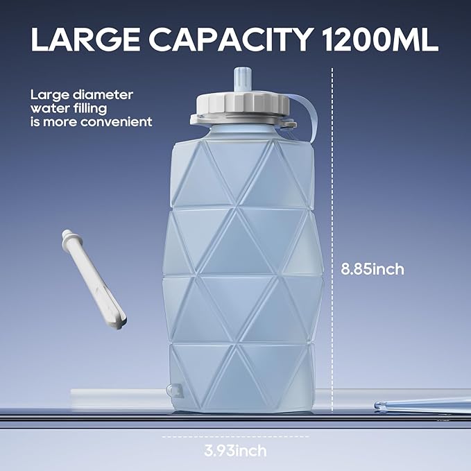 Smokitcen Collapsible Silicone Enema Bag Bottle Kit with 5.3ft Enima Hose, 5 Enema Tips, Controllable Flow Valve, 1.2 L Capacity Silicone Enama kit for Coffee and Water Colon Cleanse