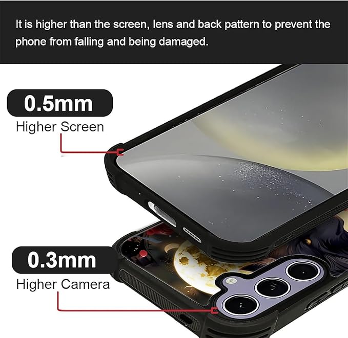 for Samsung Galaxy S24 S25 Case, Black White Wolf Moon Flower Rose Pattern Graphic Design Girl Boy Soft Silicone Hard Acrylic Shock Protection for Samsung Galaxy S24 S25