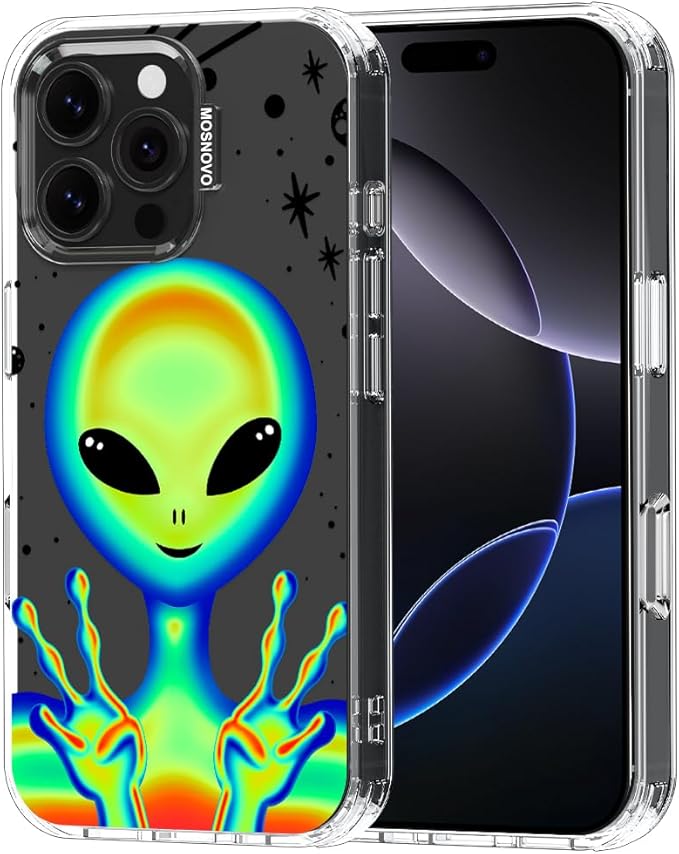 MOSNOVO Case for iPhone 16 Pro Max, [Buffertech 6.6ft Military-Grade Drop Protection] [Anti Peel Off Tech] Clear TPU Bumper Phone Case Cover Design - Alien Piece
