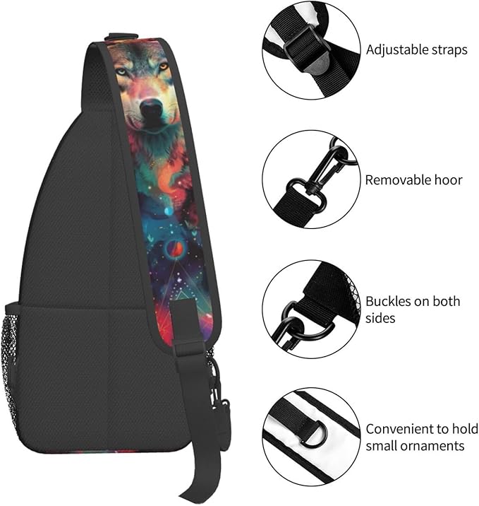 Wolf Sling Bag For Women Men Fashion Wolf Print Backpack Crossbody Shoulder Bag Sling Backpack Chest Bag Travel Hiking Casual Sport Daypack