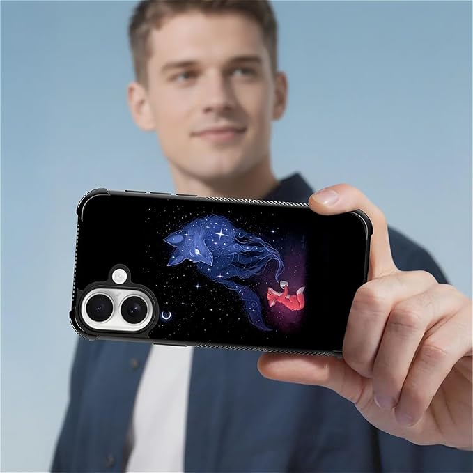 for iPhone 17 Case,for MagSafe Graphic Design for Girl Boy Soft Silicone Hard Acrylic Shock Protection Designed for iPhone 17 Galaxy Fox Wolf Pattern