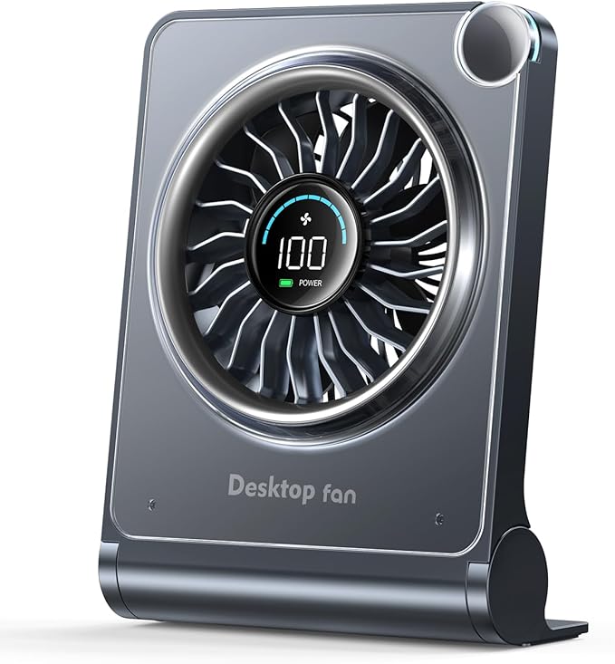Small Desk Fan, Quiet Portable Table Fan with 100 Speeds, 12 Hrs Cooling, Strong Airflow, Digital Display, 180° Adjustable, Rechargeable Desktop Fan for Bedroom Office Cruise Travel, Black
