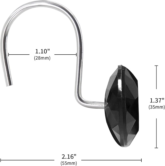 MitoVilla Black Shower Curtain Hooks Rings, Metal Shower Hooks for Shower Curtain Liner, Black Rust Proof Shower Rings for Curtain Accessories and Bathroom Shower Rod, 12 Pack Bathroom Set