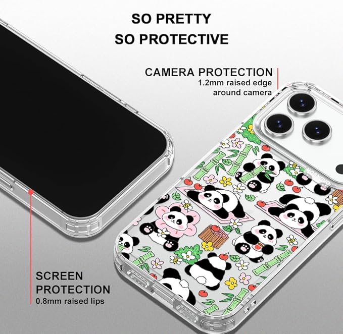 MOSNOVO for iPhone 17 Pro Case, Shockproof Military-Grade Protection 6.6ft Drop Tested, Camera Control, Clear Phone Case for iPhone 17 Pro, Kawaii Panda Garden Design