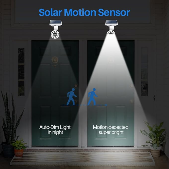 Solar Motion Sensor Light Outdoor of 2, Motion Sensor Solar Lights Aluminum Cameras Fill Flood Security Spotlights for Yard Fence Patio Garden 100-Week 100% Free Replacement