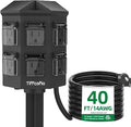 TiFFCOFiO Outdoor Power Strip with Stake Waterproof, 40 FT Extension Cord, 6 Grounded Outlets for Outdoor Lights, 14 AWG, 15A/1875W, ETL Listed