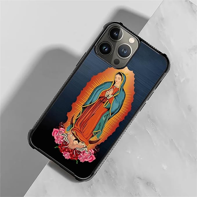for iPhone 15 Pro Case, Red Virgen Guadalupe Pattern Graphic Design Girl Boy Soft Silicone Hard Acrylic Shock Protection for iPhone 15 Pro