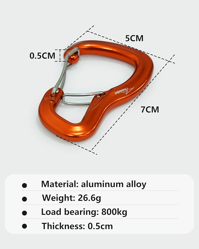 Heavy Duty Carabiner Clip Hook 8KN (1763 lbs), 2 PCS Ultra-Light Aluminum Caribeaners with Double Door D Ring Shape, for Hammock, Camping, Hiking, Backpacking, Dog Leash, Keychain Clip